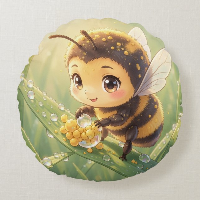 Almofada Redonda Goldene Hummel im Blütentanz.8 (Frente)