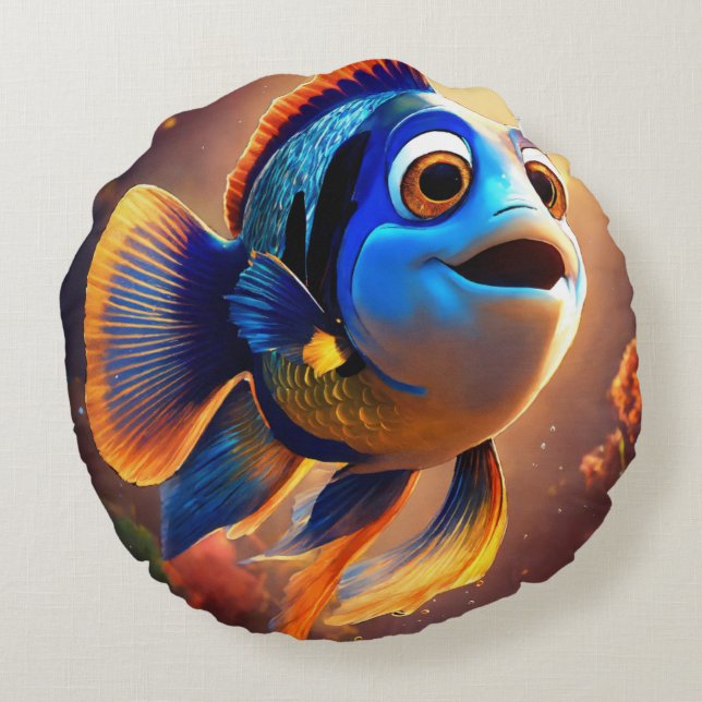 Almofada Redonda Goldy com peixe azul (Verso)
