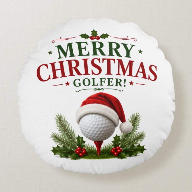 Almofada Redonda Golf tema de Natal para golfista (Frente)