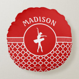 Almofada Redonda Golly Girls Red Quatrefoil e Dançarina Polka-Dots