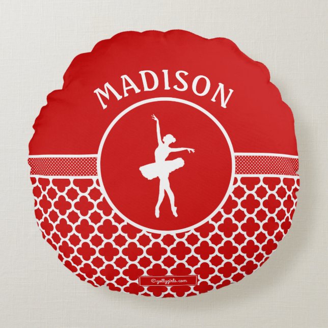 Almofada Redonda Golly Girls Red Quatrefoil e Dançarina Polka-Dots (Frente)