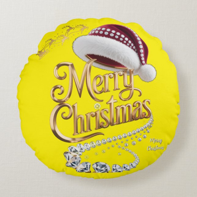 Almofada Redonda Gorro de Natal fofo (Frente)