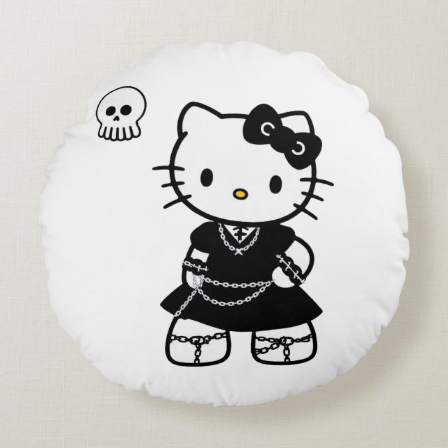 Almofada Redonda Gothic Kawaii Kitty – Emo Aesthetic Round Throw Pi (Frente)