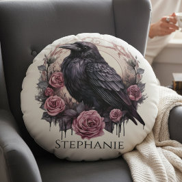 Almofada Redonda Gothic Raven & Roses – Personalized Cozy Mystical