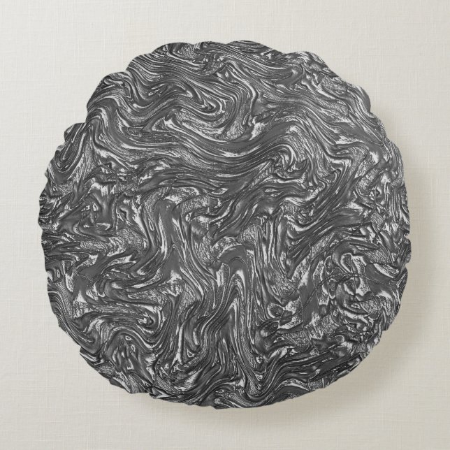 Almofada Redonda Grafite de cinza curvado em textura áspera (Frente)