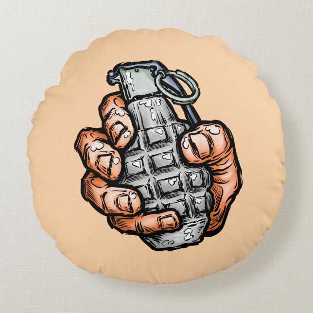 Almofada Redonda Granada Mão no Estilo História em quadrinhos (Frente)