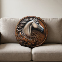 Almofada Redonda Grande 16"x16" Cavalo Western