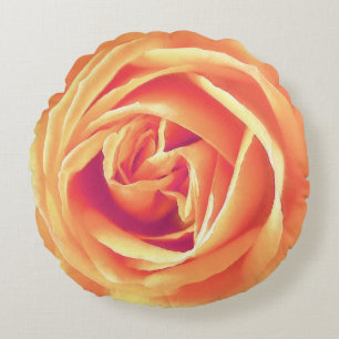 Almofada Redonda Grande Apricot / Impressão de Rosa laranja