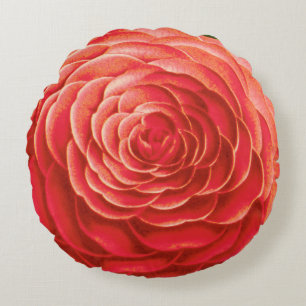 Almofada Redonda Grande flor da camélia, laranja coral