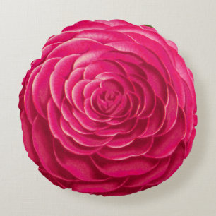 Almofada Redonda Grande flor da camélia, rosa do fúcsia