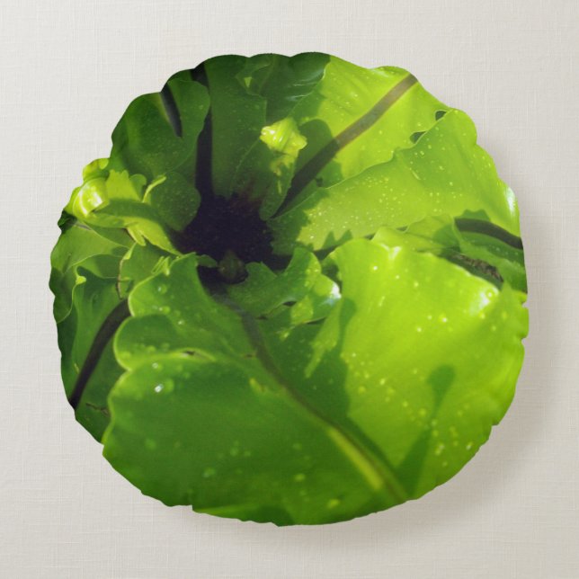 Almofada Redonda Grande Folha Verde, (Frente)
