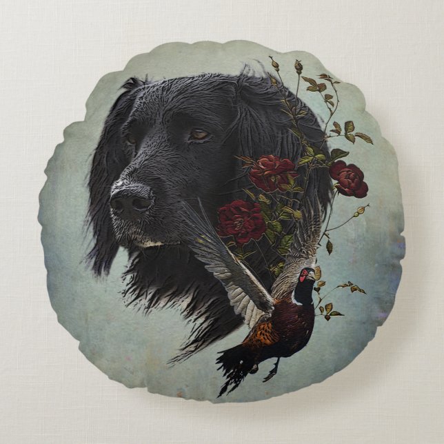 Almofada Redonda Grande Munsterlander com faisão (Frente)