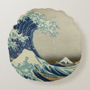 Almofada Redonda Grande Onda na Costa de Kanagawa por Hokusai