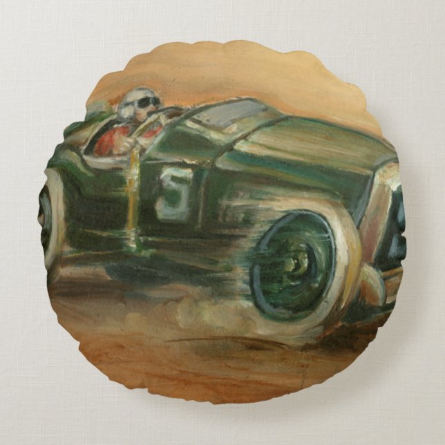Almofada Redonda Grande Prêmio da França de Racecar por Ethan Harpe (Frente)