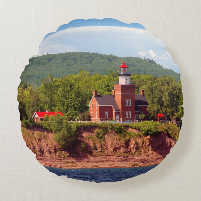 Almofada Redonda Grande travesseiro redondo de farol de baía (Frente)