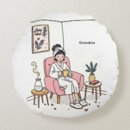 Almofada Redonda Grandma Mother's Day Cozy Relaxing Illustration