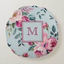 Grandmillennial Rosa Desbotada Floral Monograma Pe