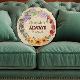 Almofada Redonda Gratitude in Every Season Floral Wreath