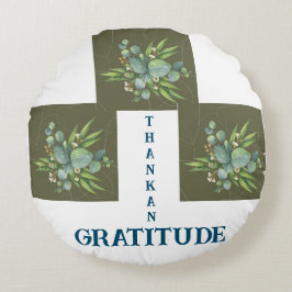 ALMOFADA REDONDA GRATITUDE THANKAN NO TRAVESSEIRO VERDE DE COR ROUN