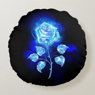 Almofada Redonda Gravação de Rosa Azul