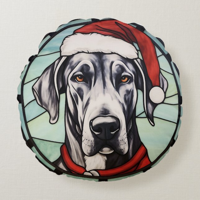 Almofada Redonda Great Dane StainGlass Natal (Frente)