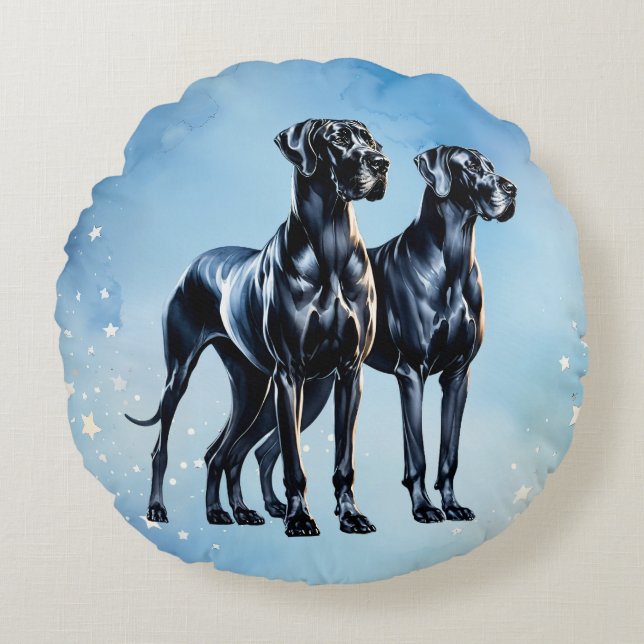 Almofada Redonda Great Danes Watercolor (Frente)