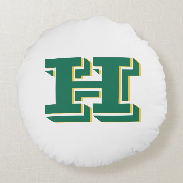 Almofada Redonda Green and Gold College Style Initial Monogram (Verso)