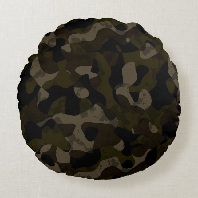 Almofada Redonda Green, black, taupe and brown camo abstract (Frente)