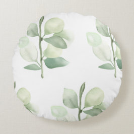 Almofada Redonda Green Eucalyptus Leaves, delicate pastel decor