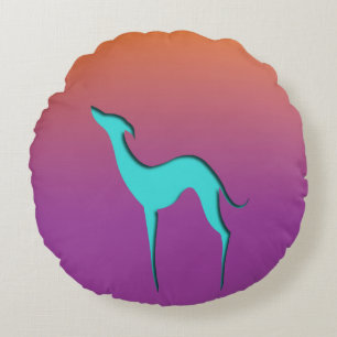 Almofada Redonda Greyhound Whippet dog azul laranja abdome