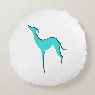Almofada Redonda Greyhound Whippet dog Silhout Elegante de turquesa