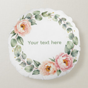 Almofada Redonda Grinalda Personalizada de Aquarela Floral Rosa Ele