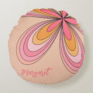 Almofada Redonda Groovy 70s Hippie Flower Peach Fuzz Daisy Name