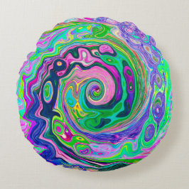 Almofada Redonda Groovy Abstrato Aqua e Marinho Lava Swirl