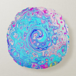 Almofada Redonda Groovy Abstrato Retro Robin Ovo Blue Swirl