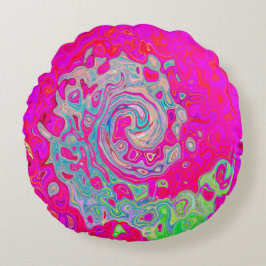 Almofada Redonda Groovy Abstrato Teal Blue e Red Swirl