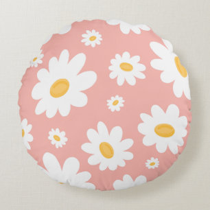 Almofada Redonda Groovy Blush Boho Daisy Floral Garden Padrão