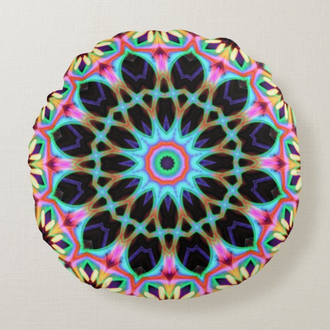 Almofada Redonda Groovy Geométrico Floral Mandala Redondo (Frente)