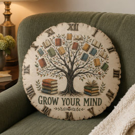 Almofada Redonda Grow Your Mind Book Reading Teacher Gift