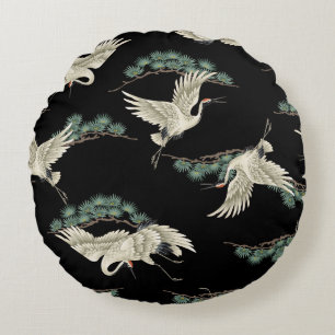 Almofada Redonda grua japonesa elegante: representação artística.