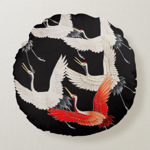 Almofada Redonda Gruas voadoras japonesas Kimono Art