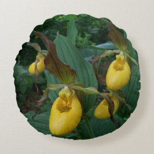 Almofada Redonda Grupo de flores amarelas da orquídea de deslizado