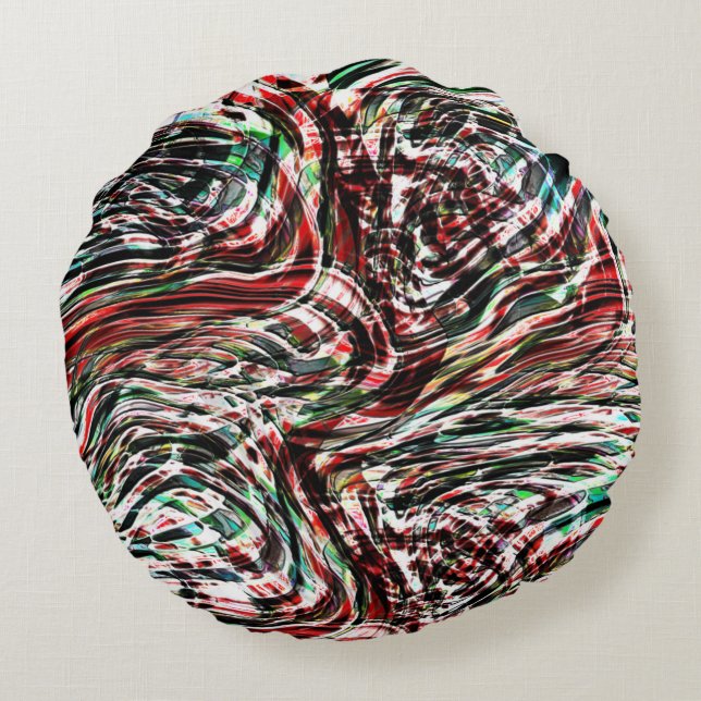 Almofada Redonda Guerra de fitas vermelhas contra ciano (Verso)