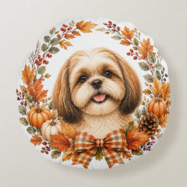 Almofada Redonda Guirlanda de Outono do Shih Tzu