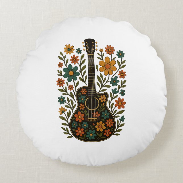 Almofada Redonda Guitar & Bloom Designs (Frente)