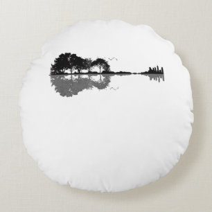 Almofada Redonda Guitar Lake Shadow Love Guitar Gift Music Lovers