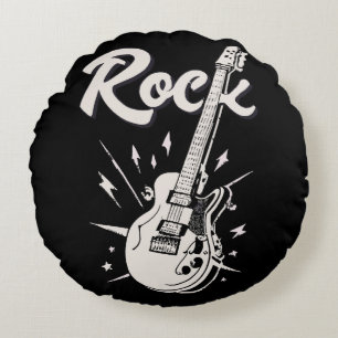 Almofada Redonda Guitarra elétrica com palavra rock