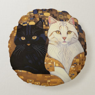 Almofada Redonda Gustav Klimt Inspirou Dois Gatos Na Cama