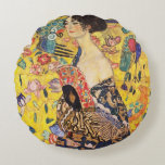 Almofada Redonda Gustav Klimt Lady com ventilador<br><div class="desc">Gustav Klimt Lady com ventilador</div>