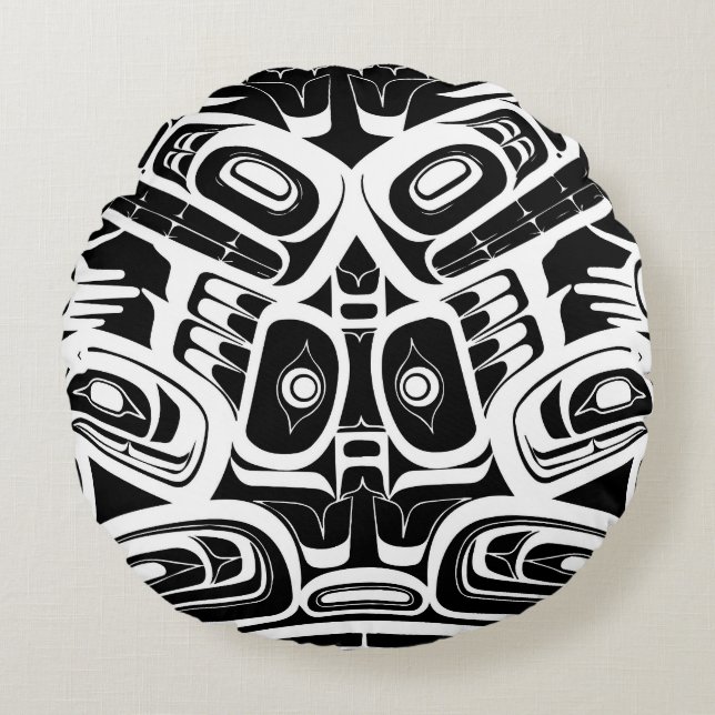Almofada Redonda Haida Eagle Thunderbird Noroeste da Colômbia (Frente)